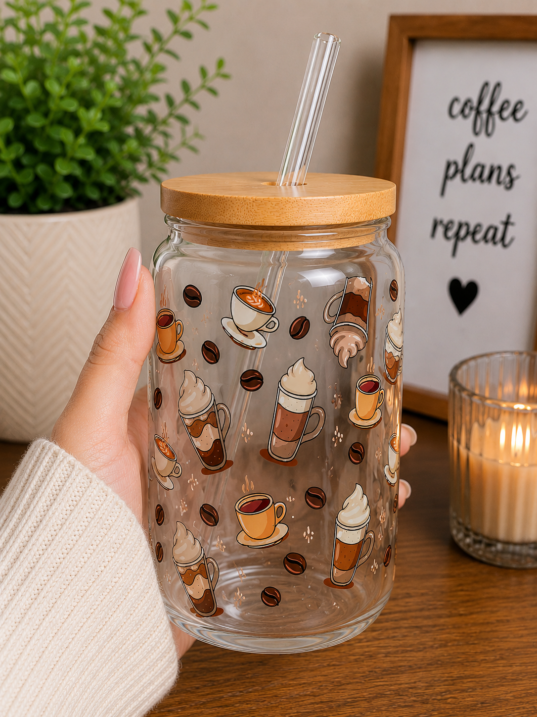 Fueled By Coffee & Sarcasm Glass Cup | 16oz Funny Coffee