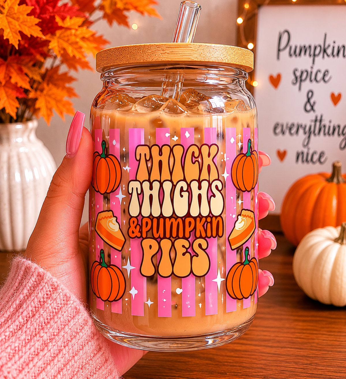 Thick Thighs & Pumpkin Pies fall Glass Cup