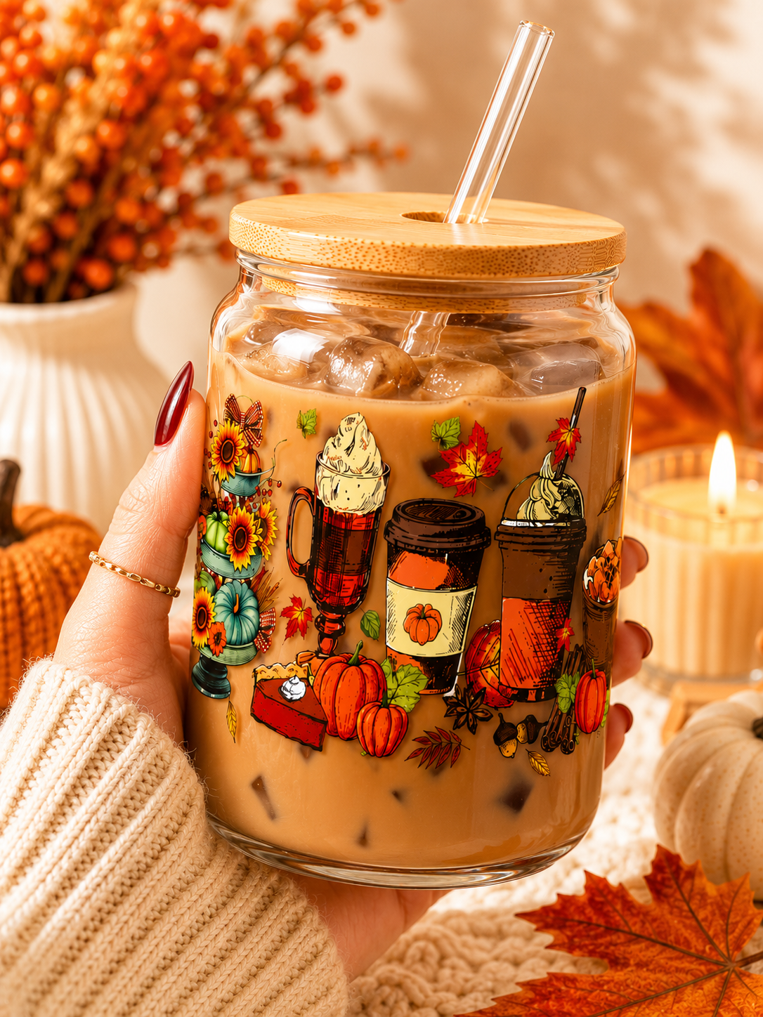 Cozy Autumn Glass Cup sea