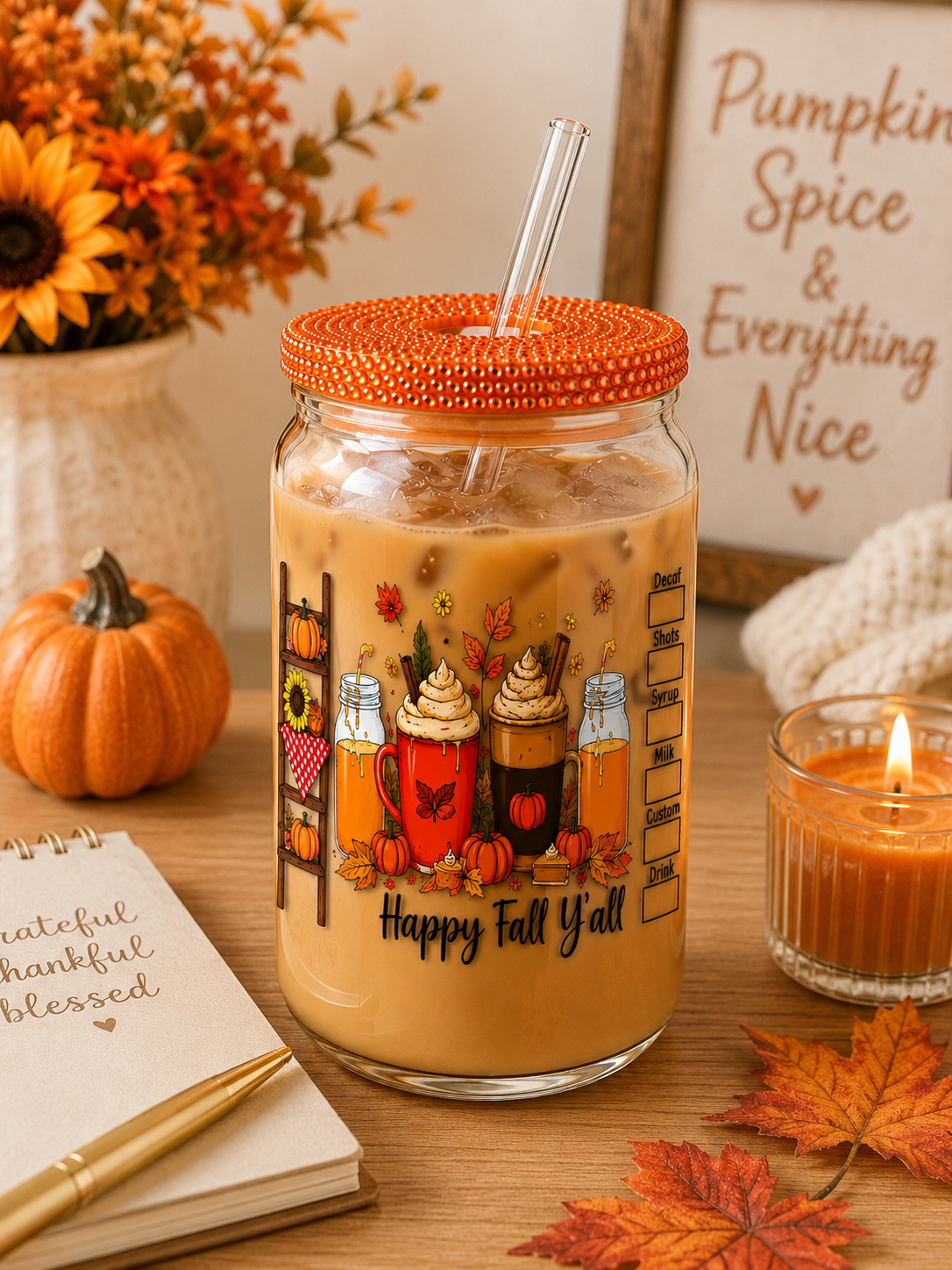 Happy Fall Y’all Glass Cup sea