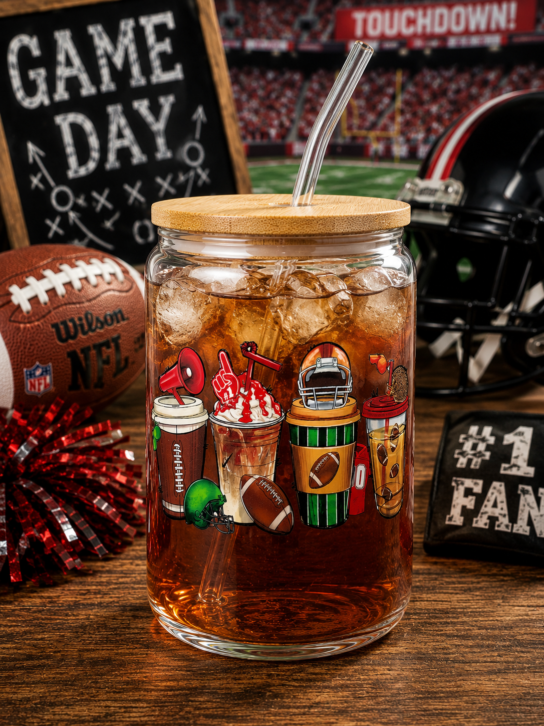 Football Fan Favorites 16oz Glass Cup