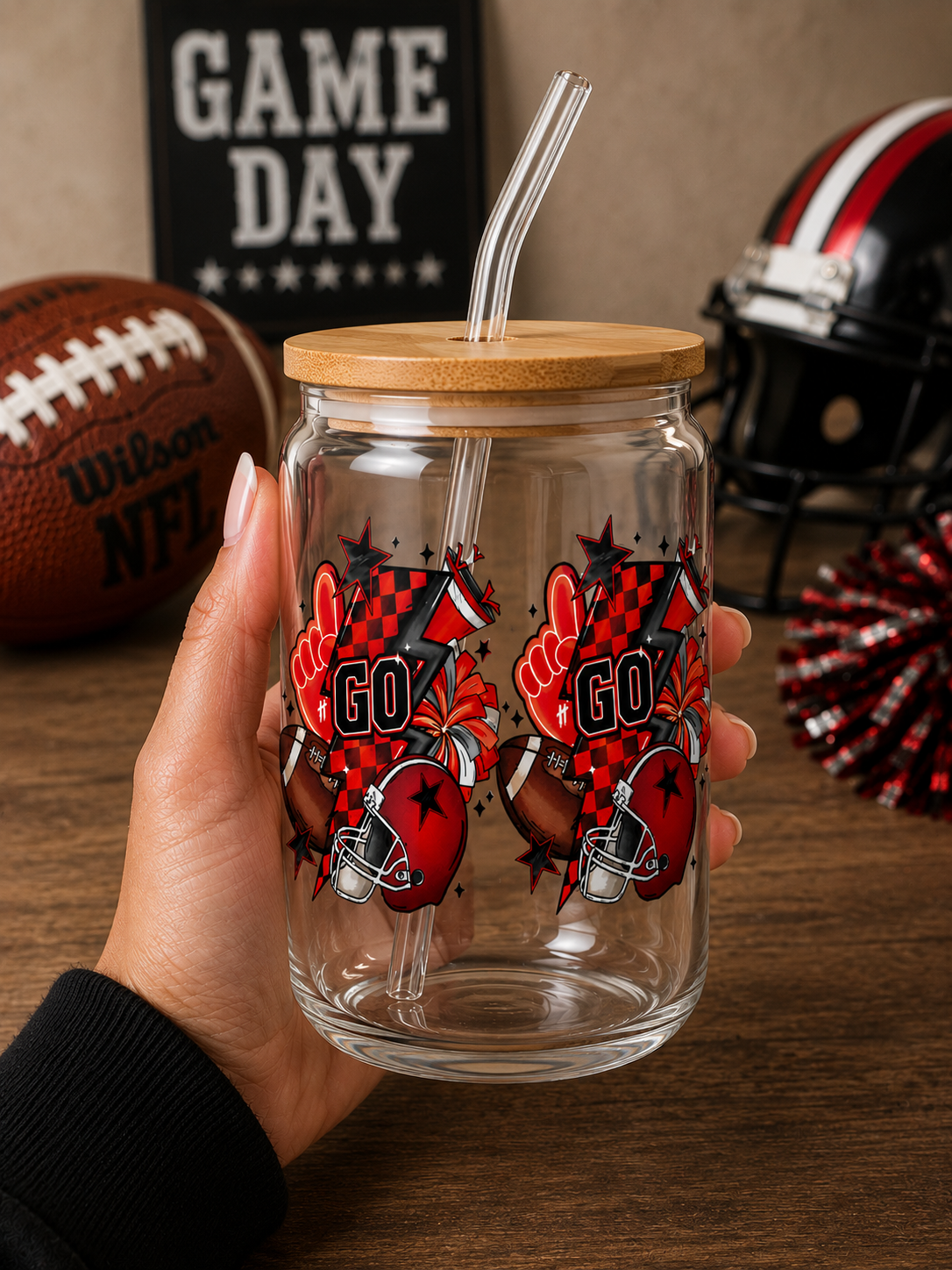 Go Team Game Day Glass Cup Football