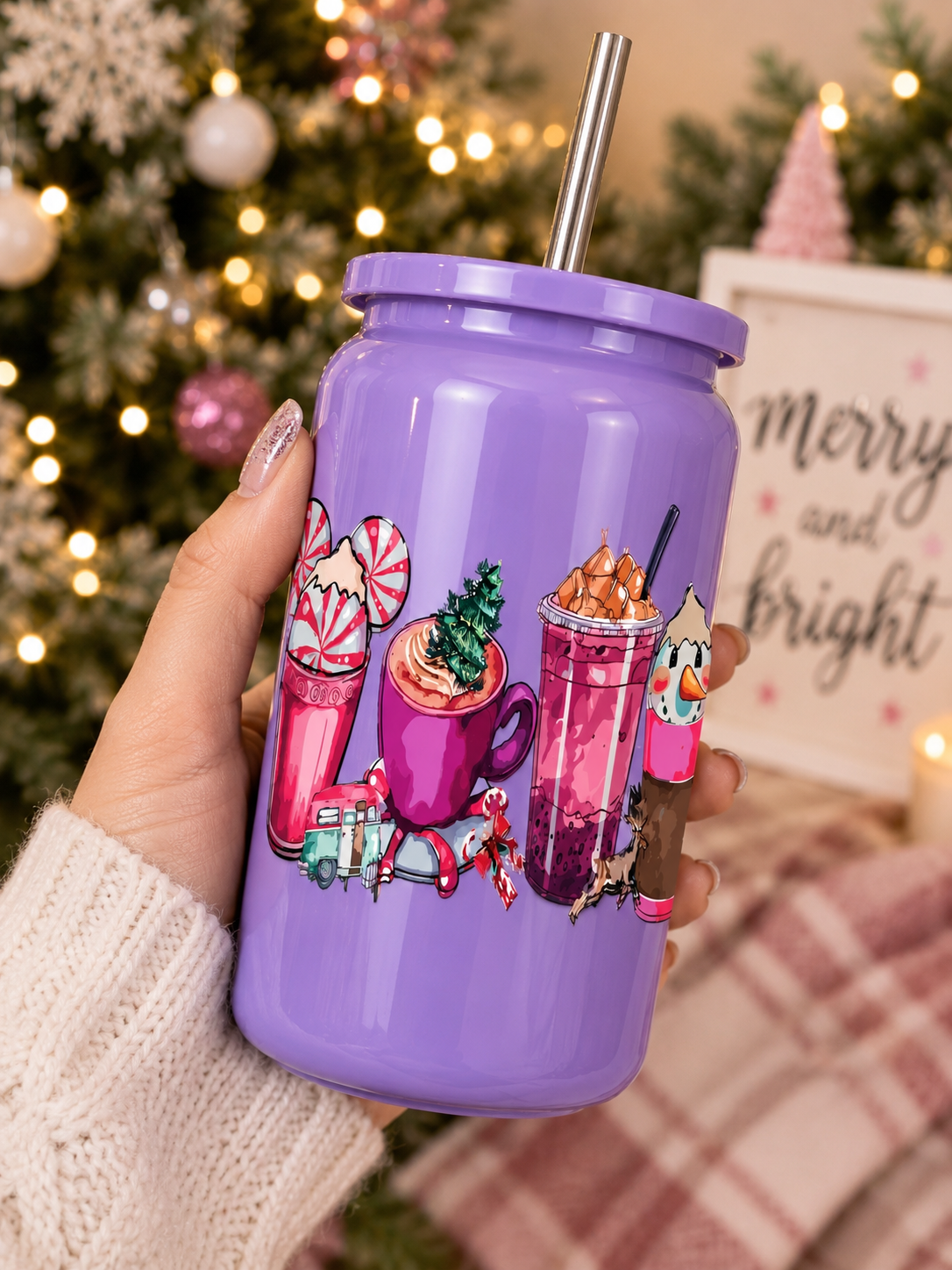 Cozy Christmas Vibes Glass Cup | Holiday Cup