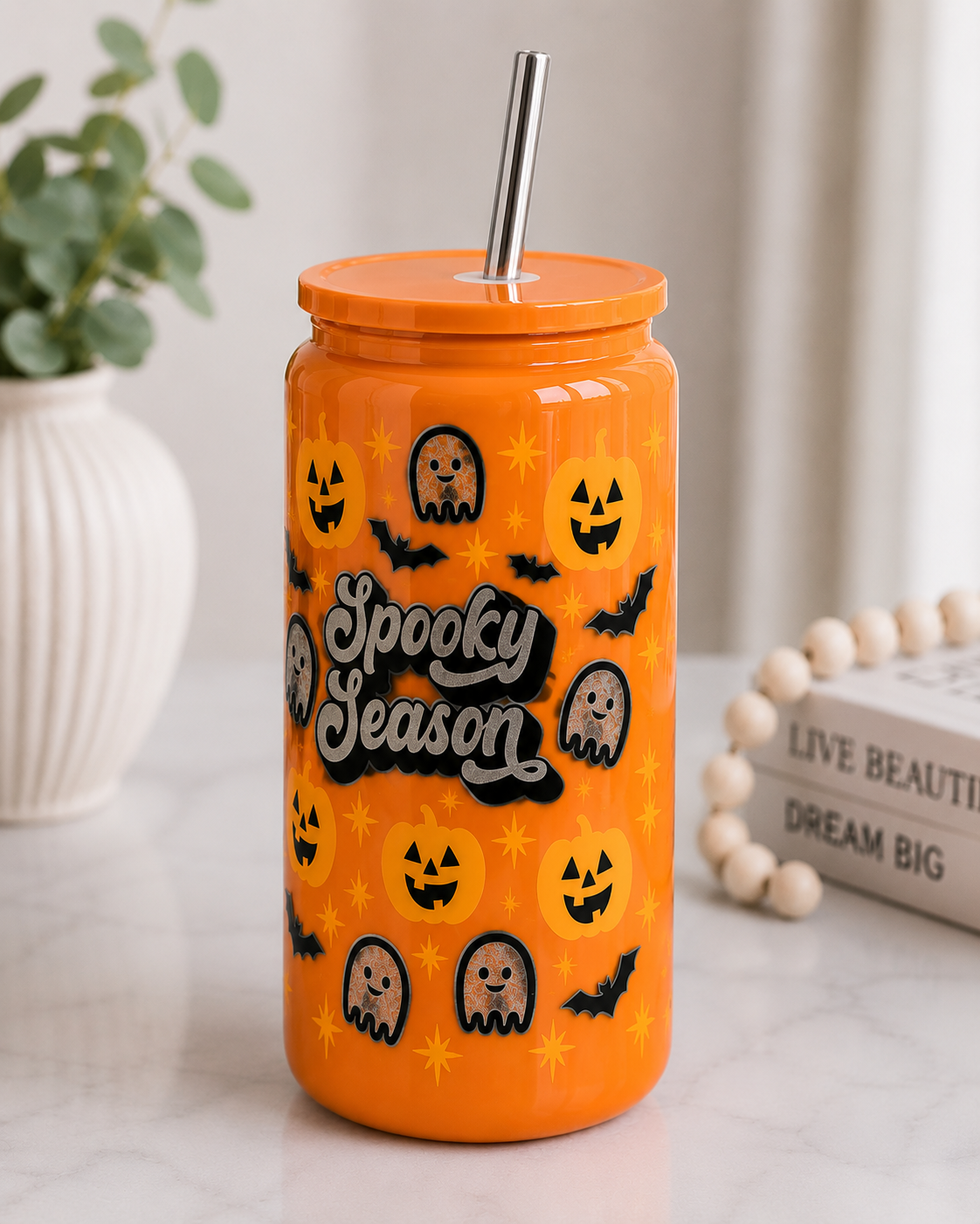 🎃 Spooky Halloween Pumpkin & Ghost Cup | Insulated Tumbler with Straw