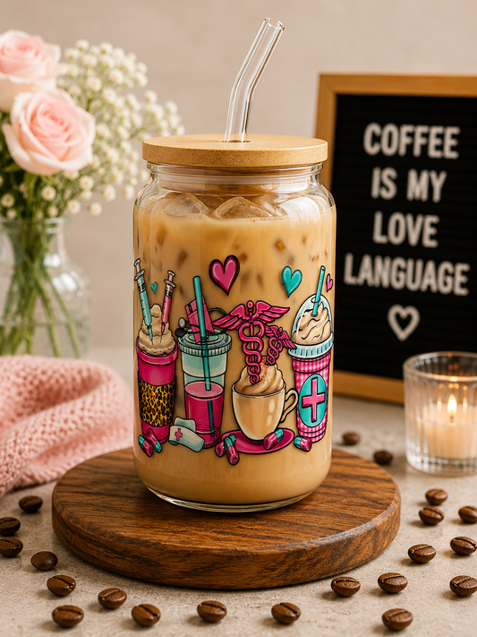 🩺 Nurse Fuel Glass Can Cup – 16oz Medical Coffee Lover Tumble