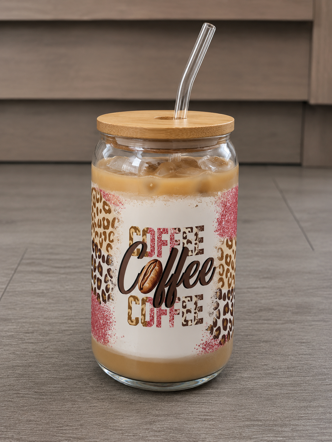 16oz Glass Coffee Can Cup with Bamboo Lid and Glass Straw, Iced Coffee Beverage Container