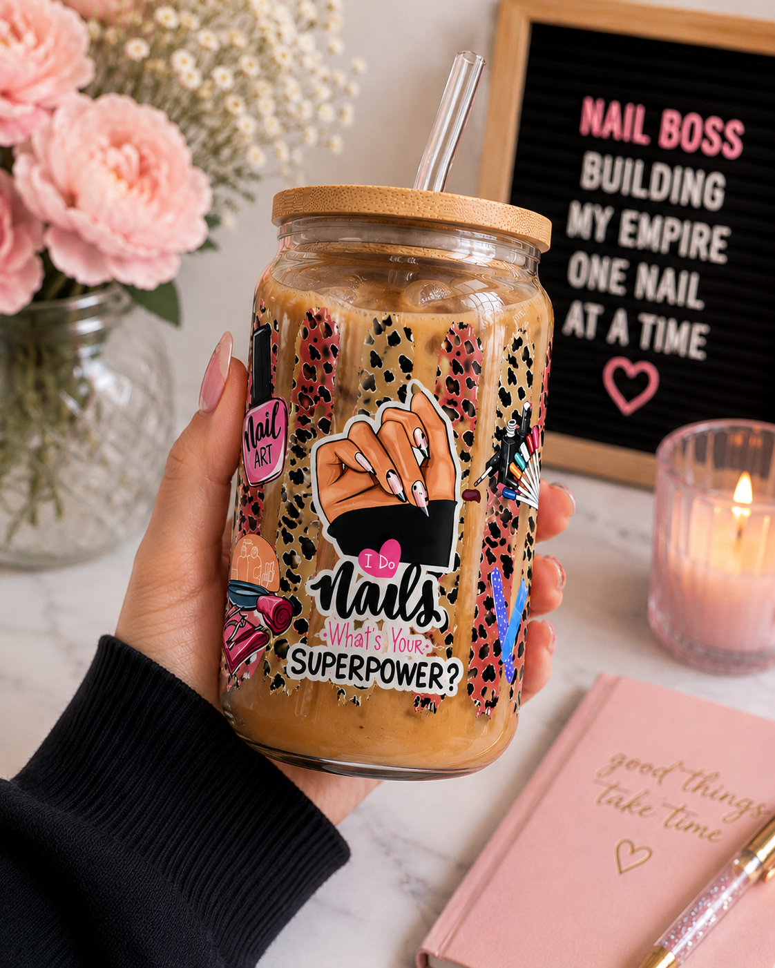 💅 Cute Nail Tech Glass Can Cup | “I Do Nails, What’s Your Superpower?” edi