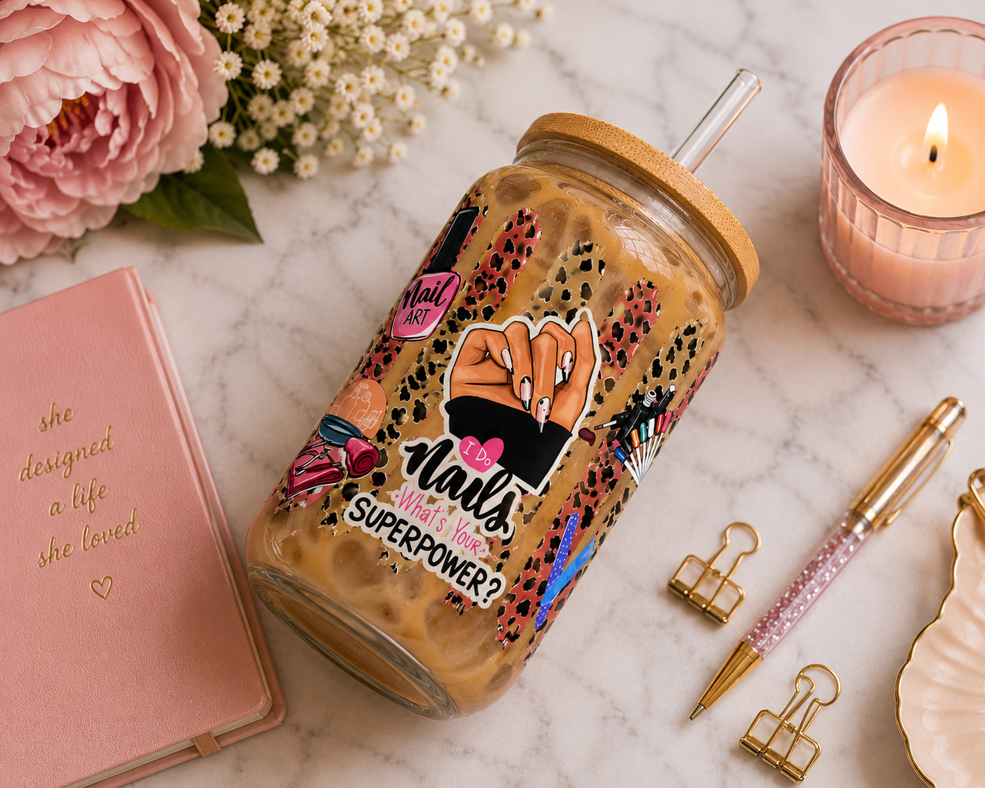 💅 Cute Nail Tech Glass Can Cup | “I Do Nails, What’s Your Superpower?” edi
