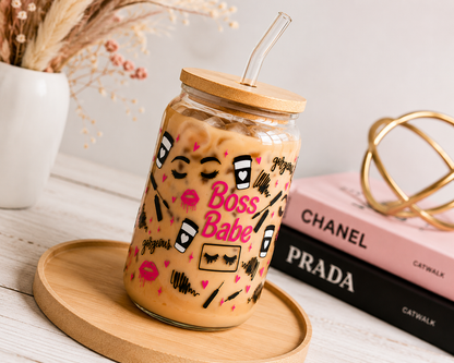 💄 Cute Boss Babe Glass Cup – 16oz Beauty