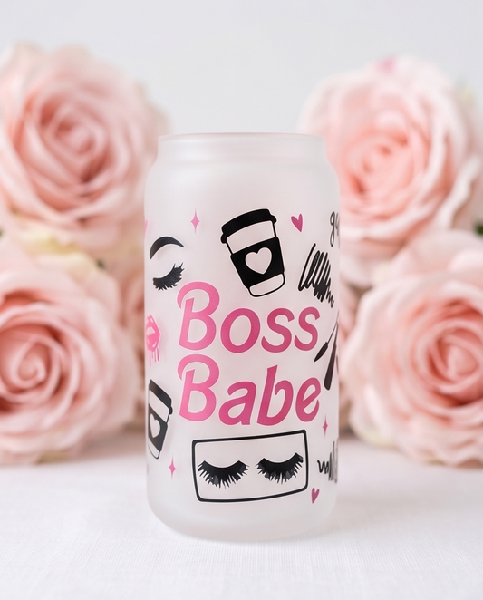 Cute Boss Babe Frosted Glass Can Cup – 16oz