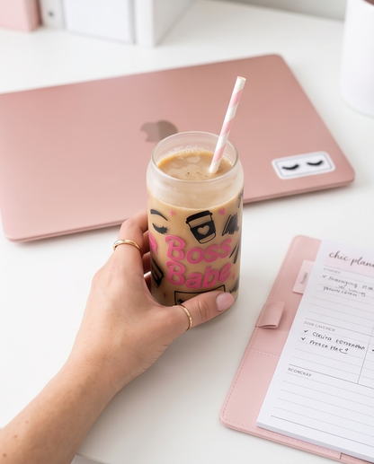 Cute Boss Babe Frosted Glass Can Cup – 16oz BSC