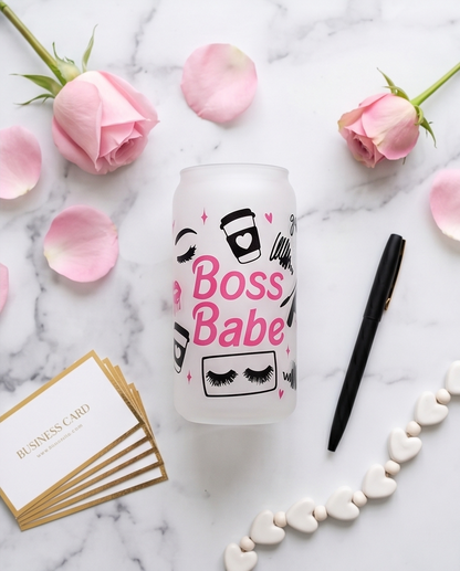 Cute Boss Babe Frosted Glass Can Cup – 16oz BSC