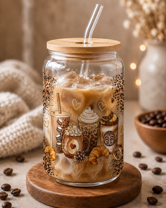 Cozy Coffee Lover Glass Can Cup – 16oz edi