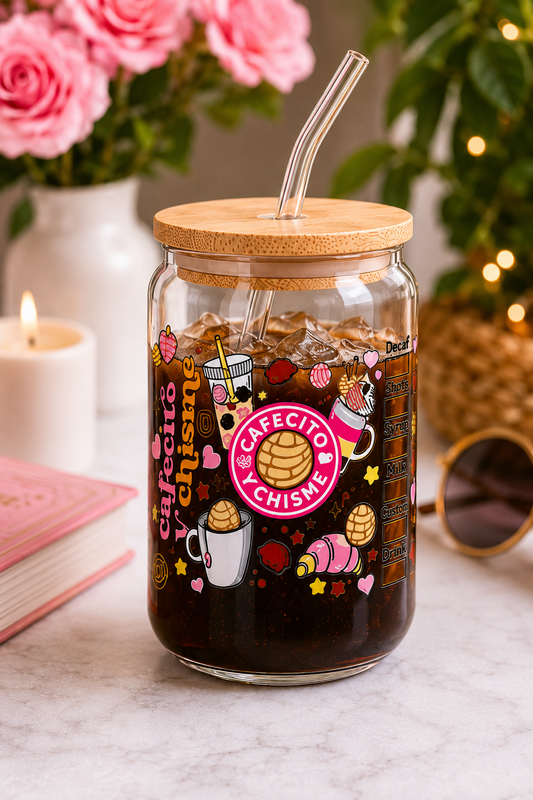 Cafecito Y Chisme Glass Can Cup – 16oz Iced Coffee Tumbler edi