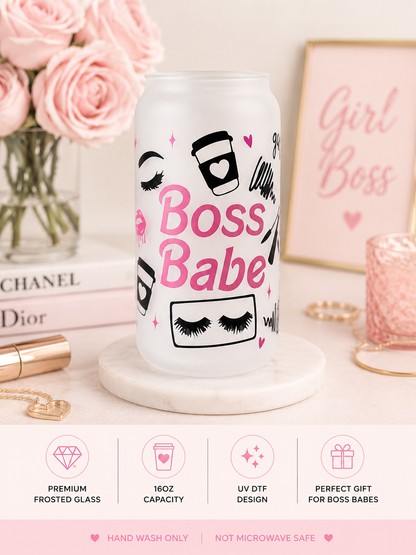 Cute Boss Babe Frosted Glass Can Cup – 16oz BSC