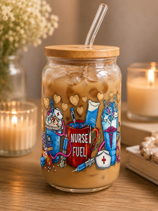 🩺 Medical Nurse Fuel Glass Can Cup – 16oz Nurse Coffee Lover