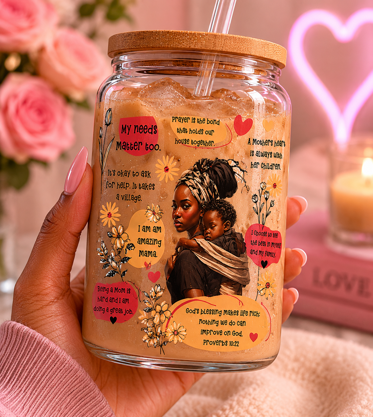 🌸 Amazing Mama Iced Glass Cup – Inspirational Motherhood  blk edi