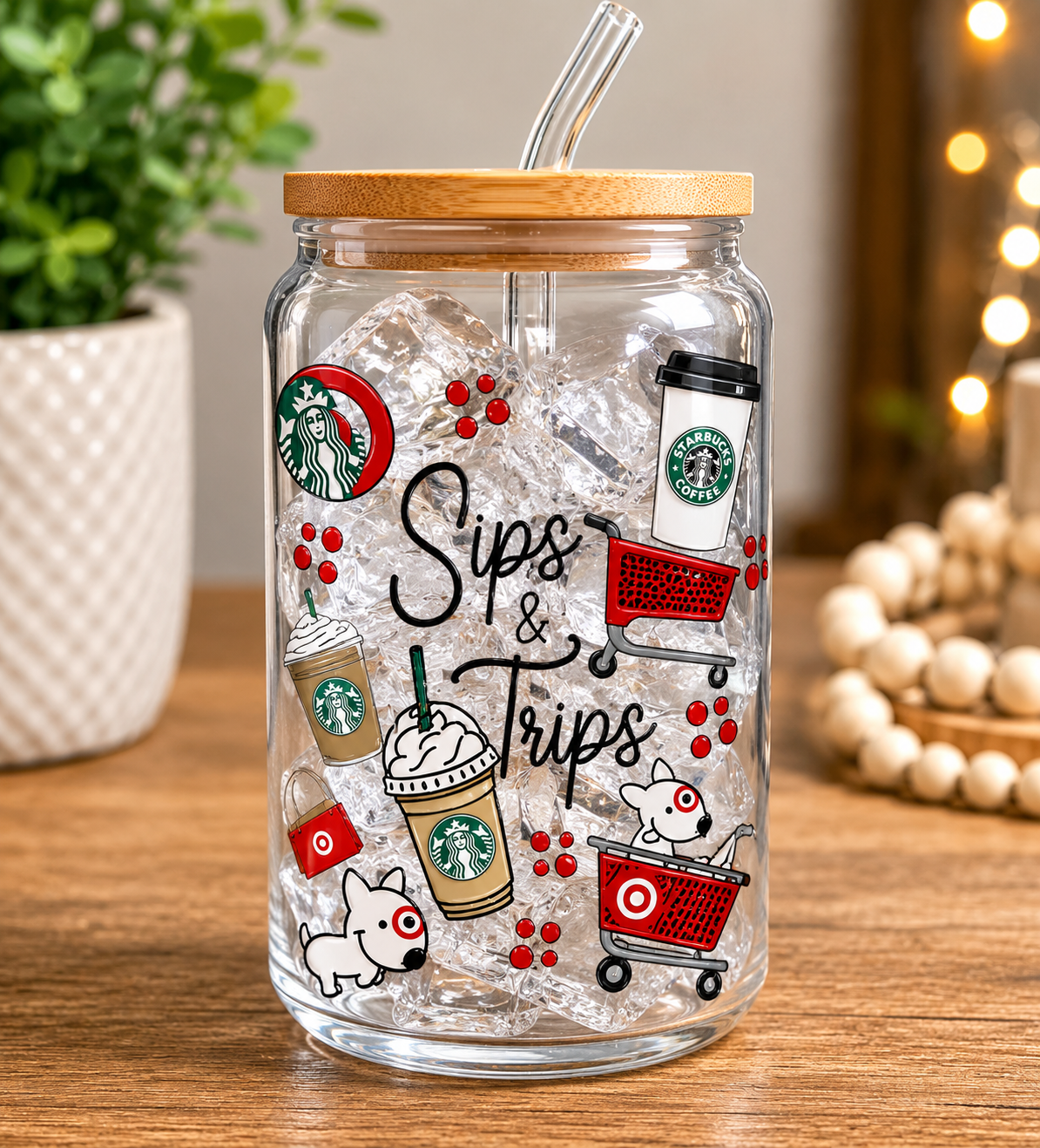 Sips & Trips Glass Cup