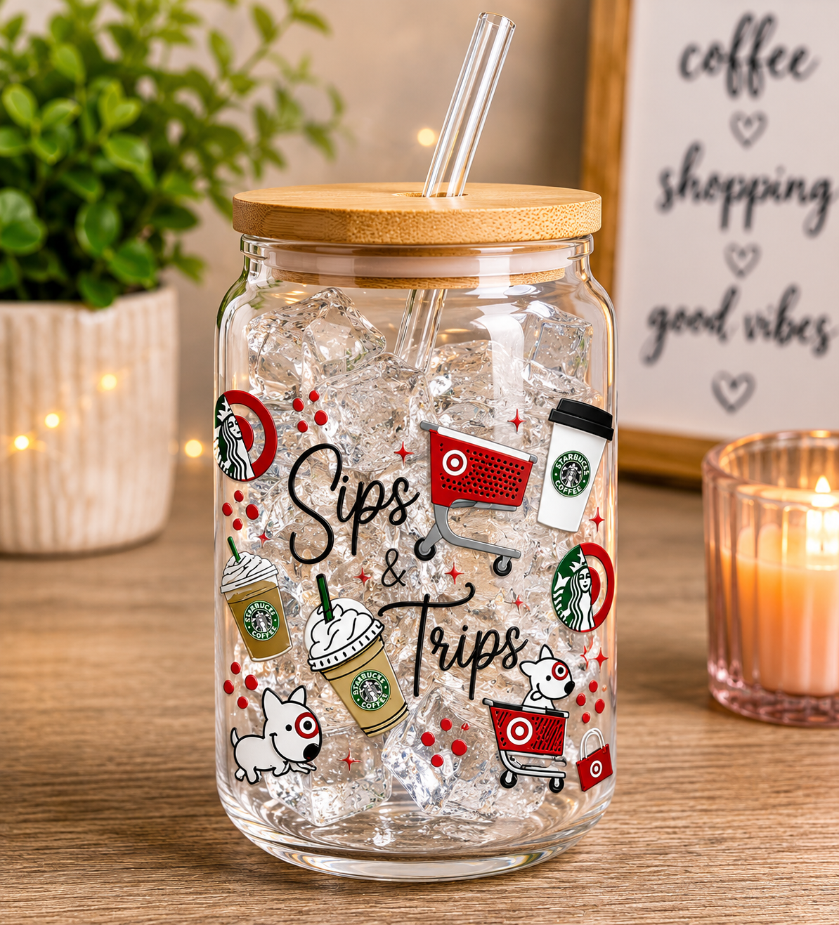Sips & Trips Glass Cup