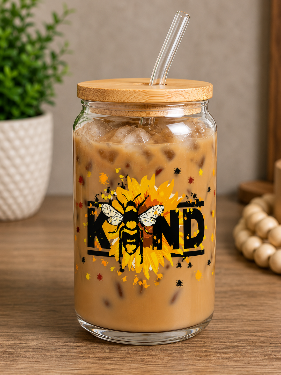 Kind Bee Glass  Cup | 16oz Cute Sunflower Bee
