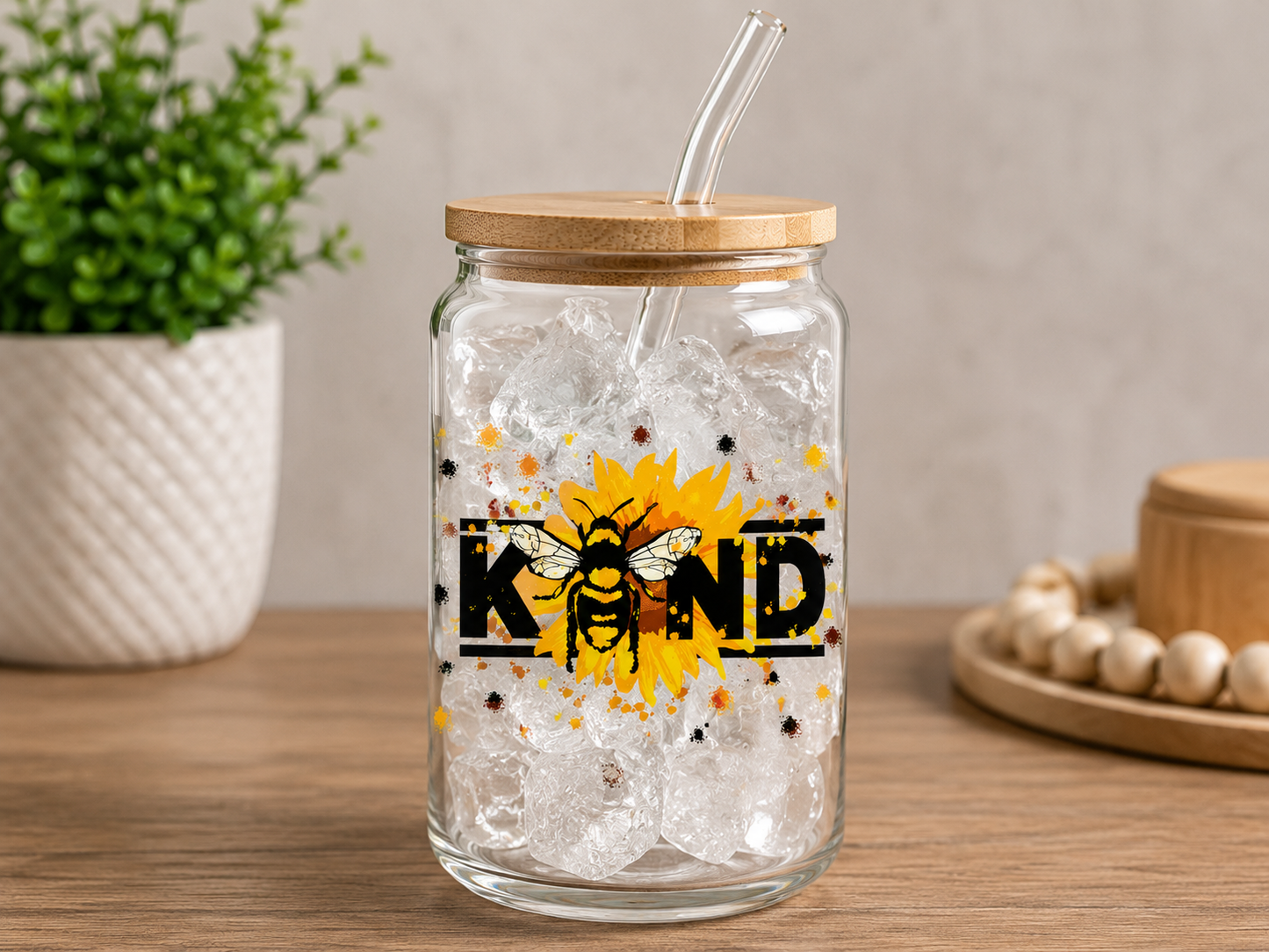 Kind Bee Glass  Cup | 16oz Cute Sunflower Bee