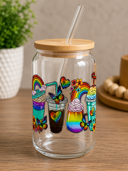 Rainbow Glass Can Cup | 16oz Colorful Pride-Inspired Iced