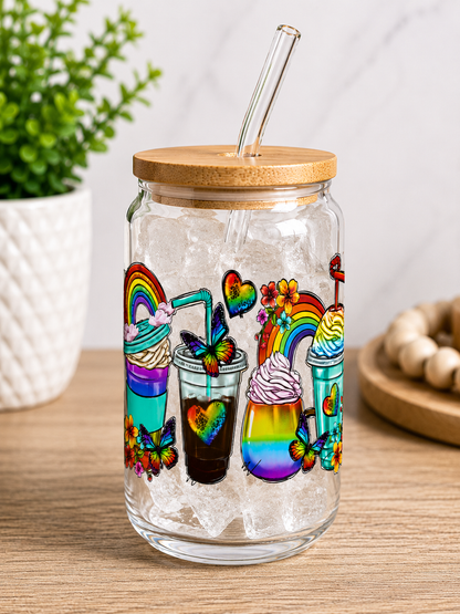 Rainbow Glass Can Cup | 16oz Colorful Pride-Inspired Iced