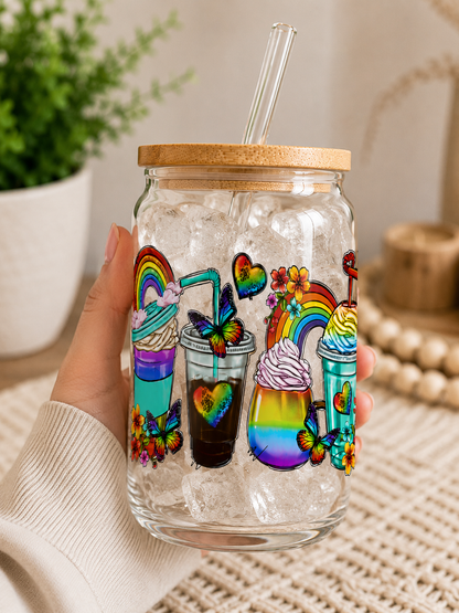 Rainbow Glass Can Cup | 16oz Colorful Pride-Inspired Iced