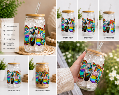 Rainbow Glass Can Cup | 16oz Colorful Pride-Inspired Iced