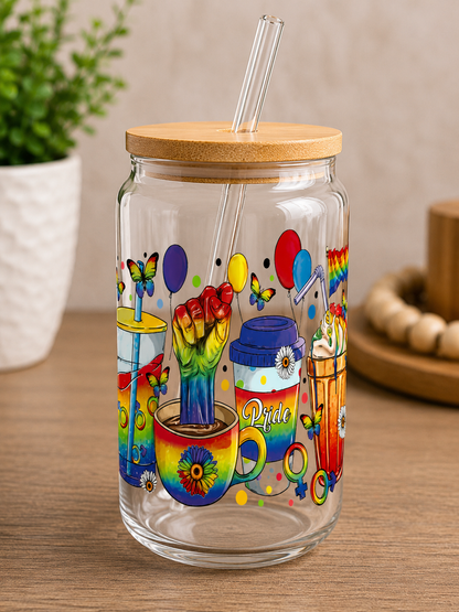 Pride Celebration Glass Cup | 16oz Rainbow