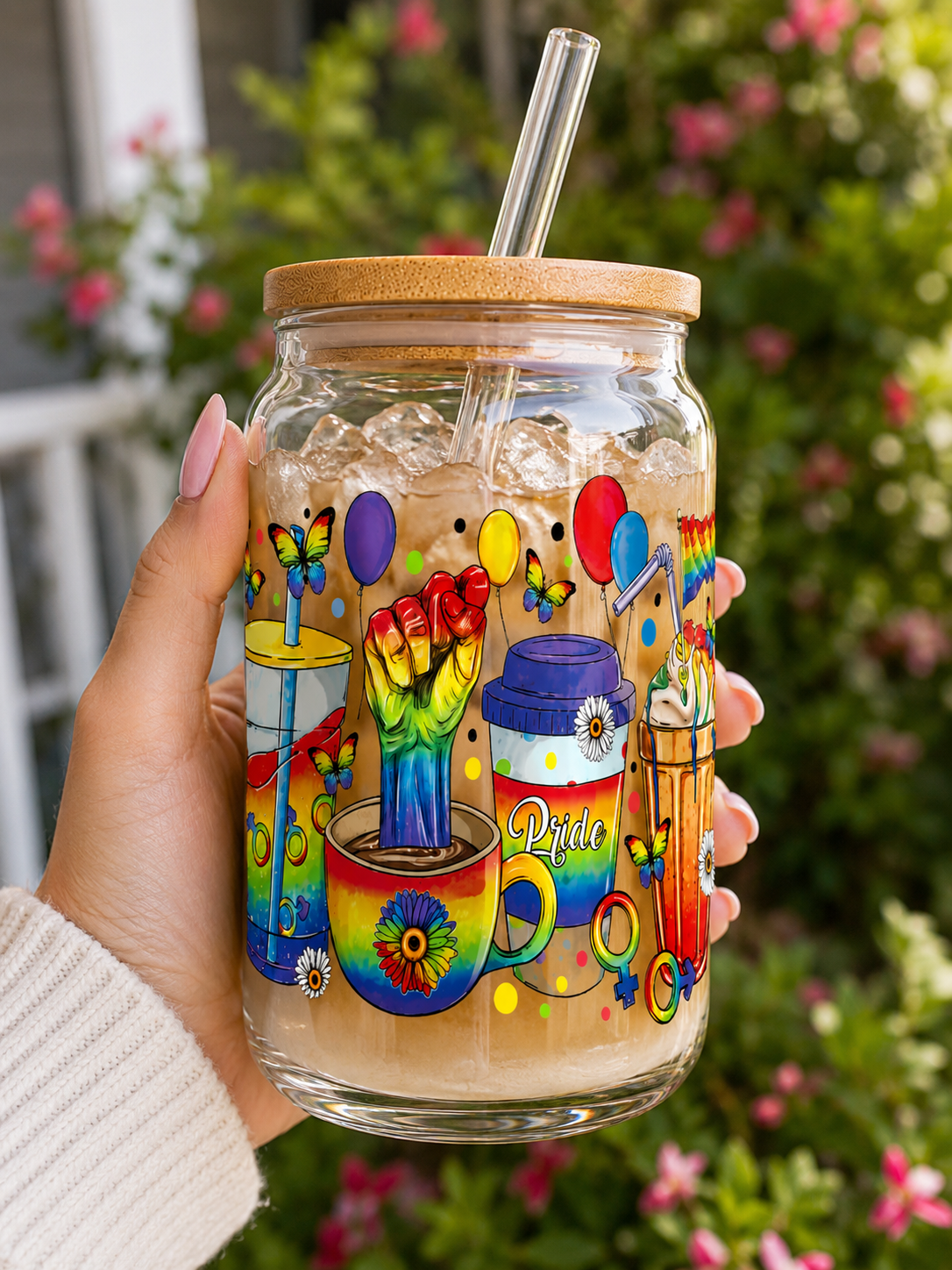 Pride Celebration Glass Cup | 16oz Rainbow