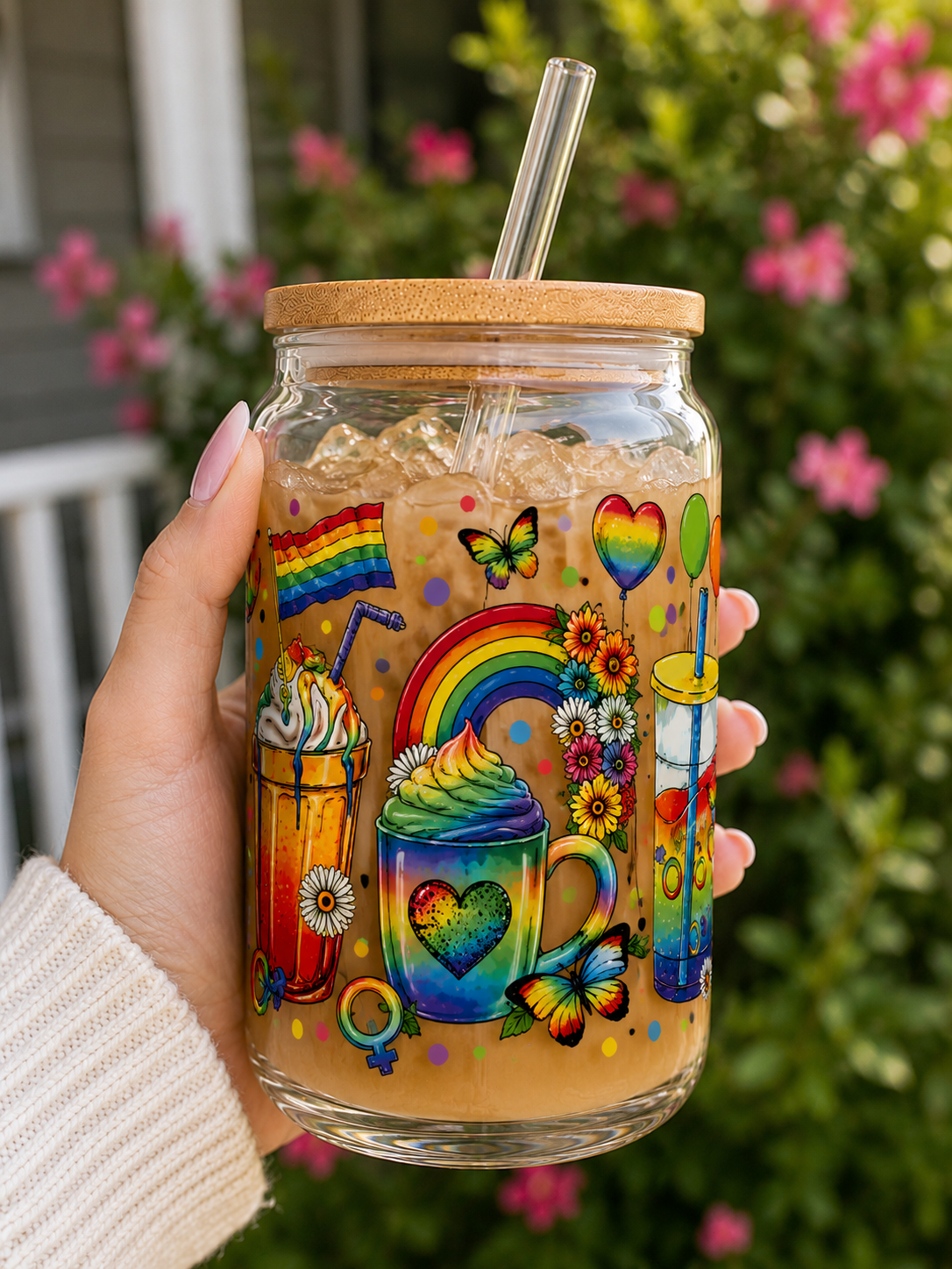 Pride Celebration Glass Cup | 16oz Rainbow