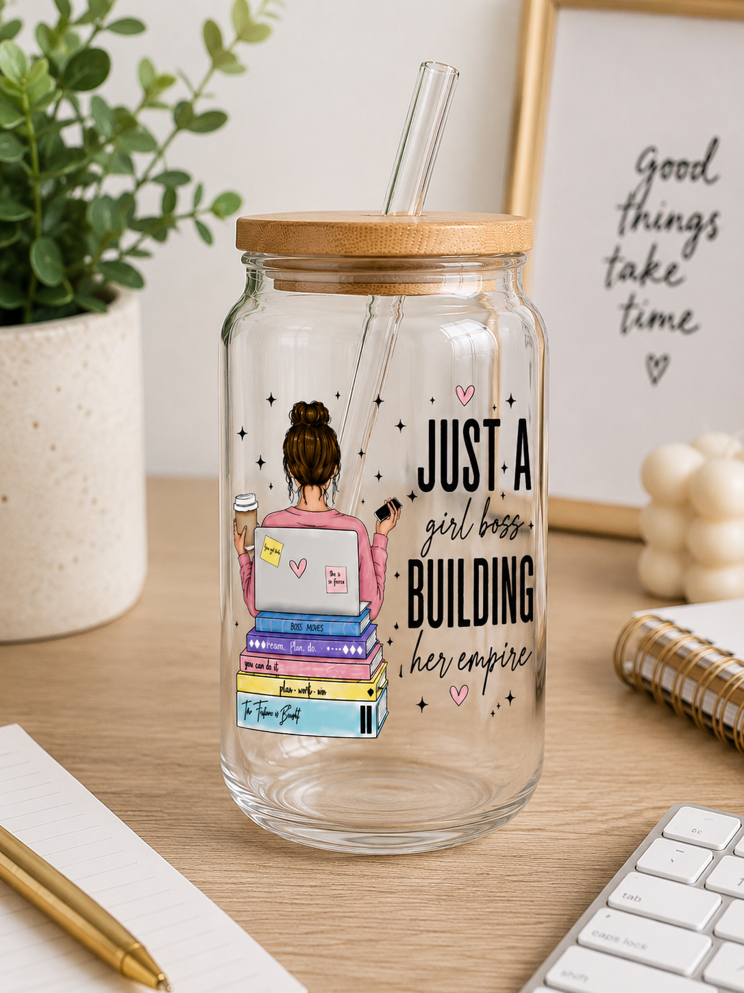 Just A Girl Boss Building Her Empire Glass Cup | 16oz Motivational Iced  moti