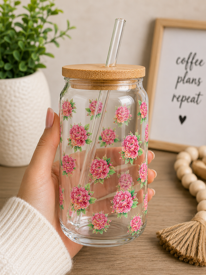 Kinda Emotional Kinda Emotionless Glass Cup | 16oz Floral Skull Iced boho edi