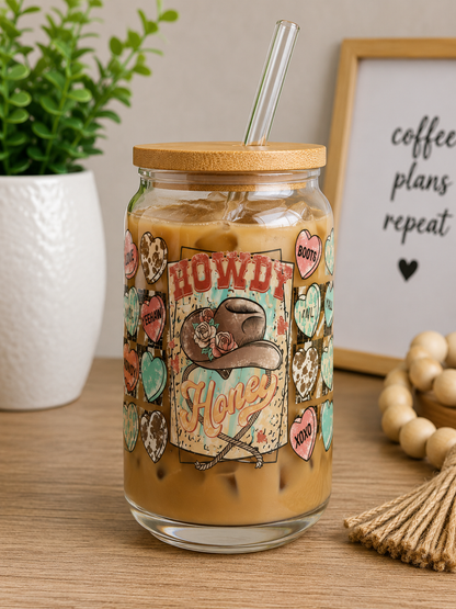 Howdy Honey Glass Cup | 16oz Western Cowgirl  boho edi