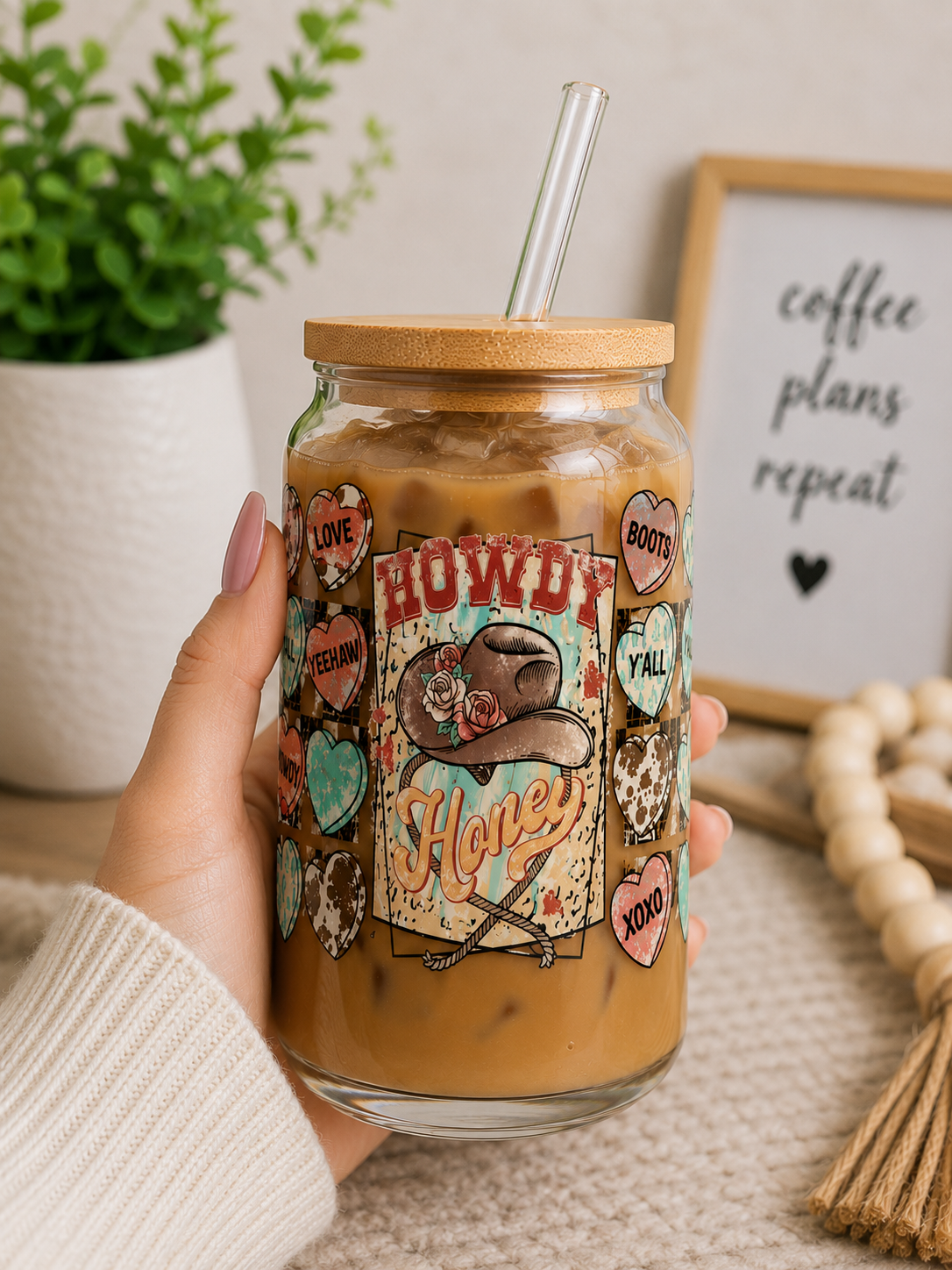 Howdy Honey Glass Cup | 16oz Western Cowgirl  boho edi