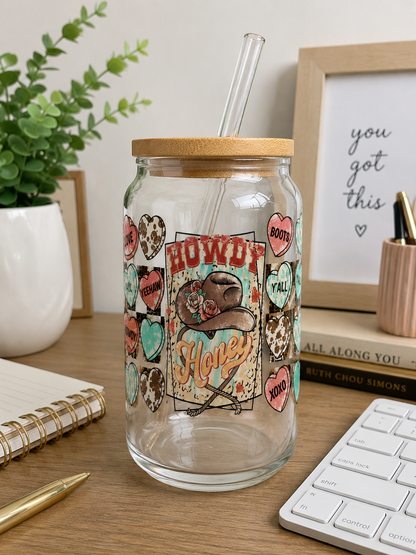 Howdy Honey Glass Cup | 16oz Western Cowgirl  boho edi