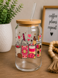 Cute Cafecito & Chisme Glass Cup | 16oz Pink coffee Iced Coffee