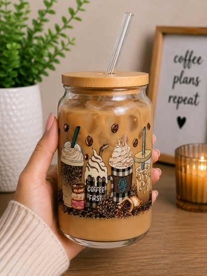 Coffee First Glass Can Cup | 16oz Coffeehouse Treats Iced Coffee edi