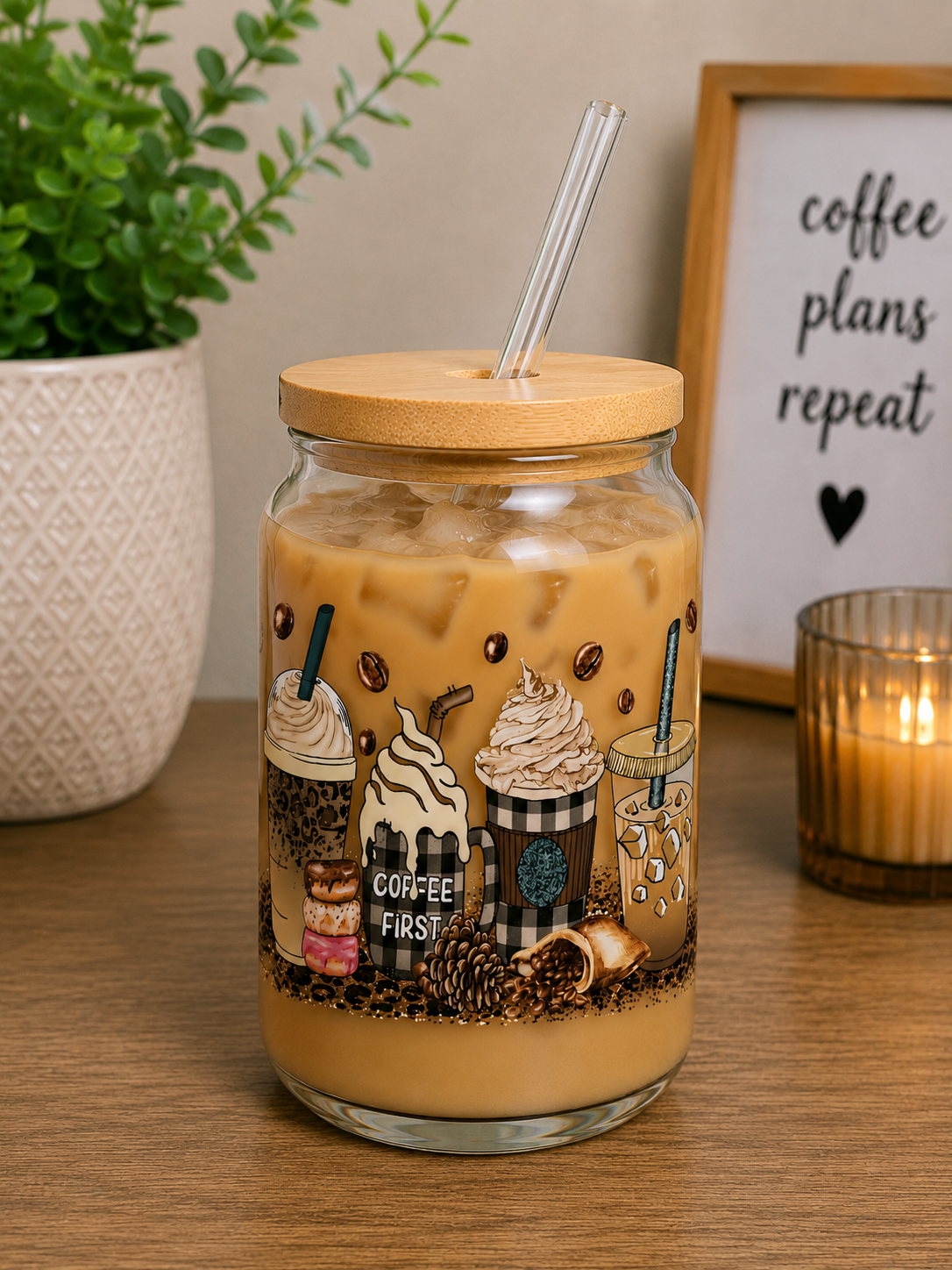 Coffee First Glass Can Cup | 16oz Coffeehouse Treats Iced Coffee edi