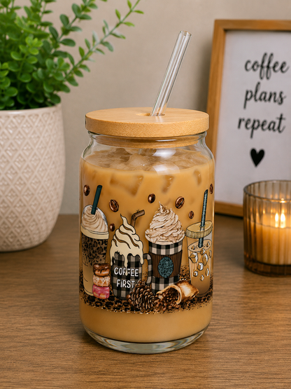 Coffee First Glass Can Cup | 16oz Coffeehouse Treats Iced Coffee edi