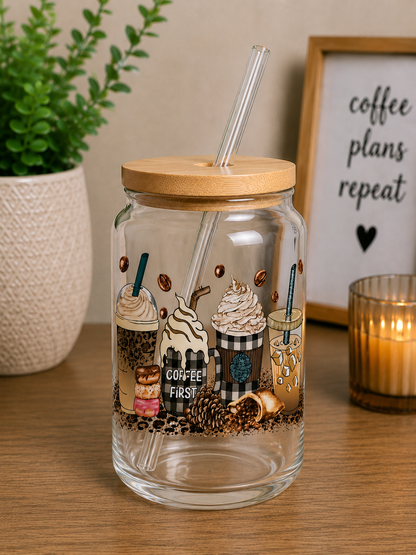 Coffee First Glass Can Cup | 16oz Coffeehouse Treats Iced Coffee edi