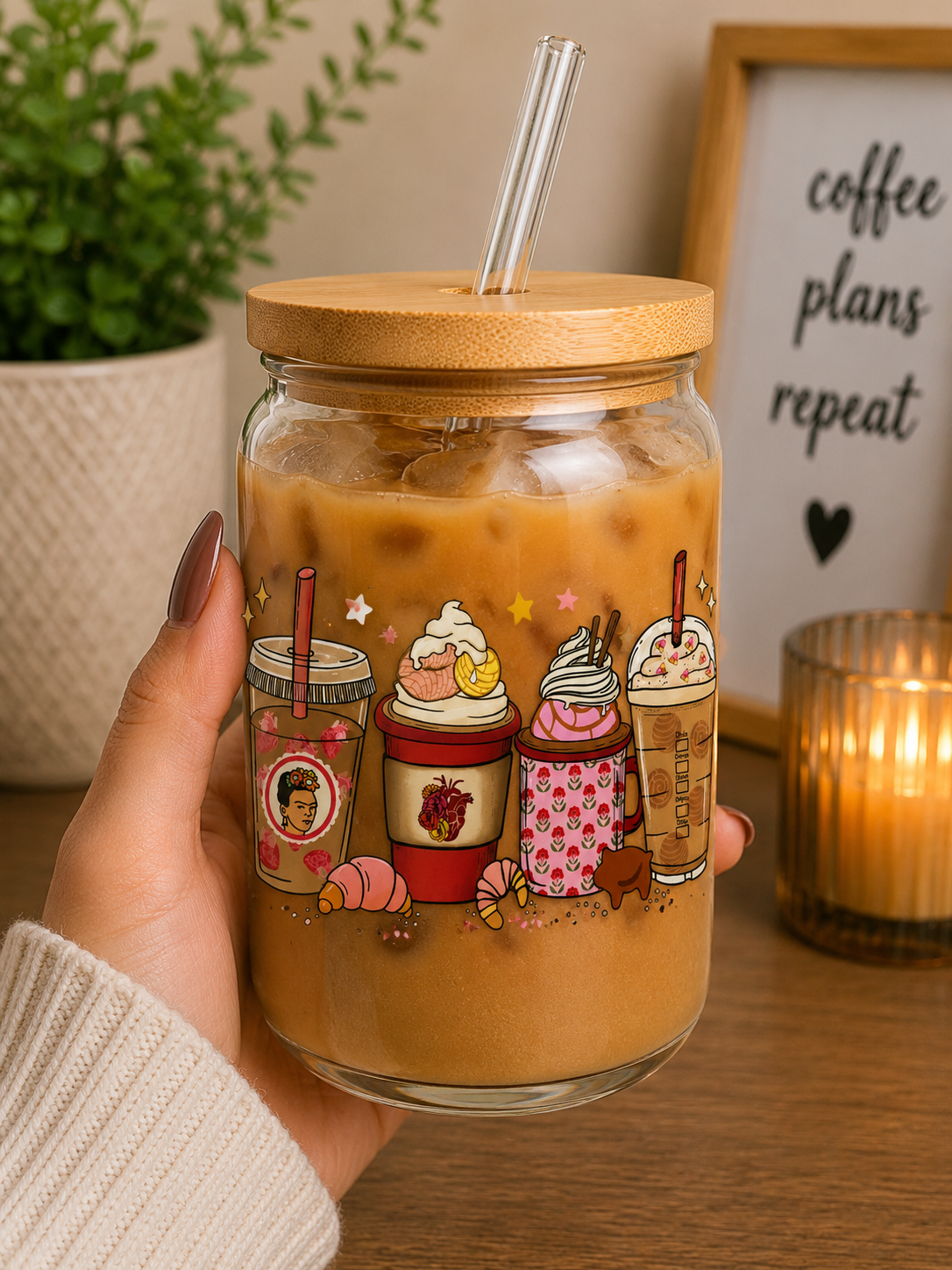 Cafecito & Pan Dulce Glass Cup | 16oz Cozy Coffee