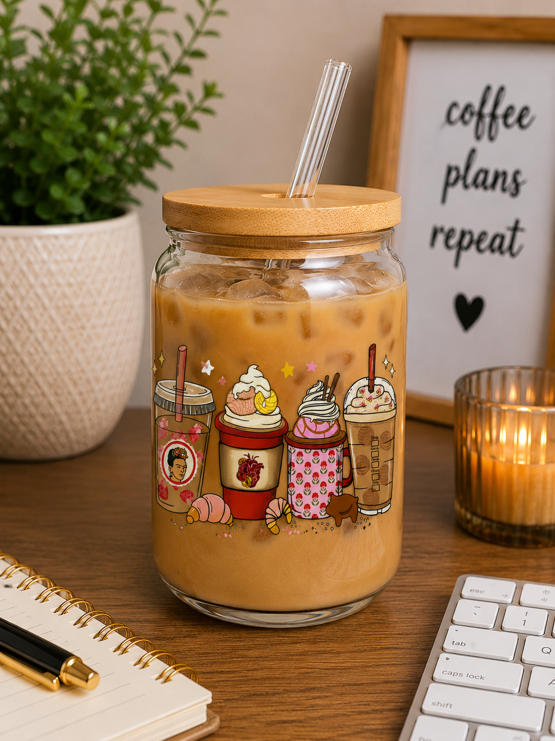 Cafecito & Pan Dulce Glass Cup | 16oz Cozy Coffee