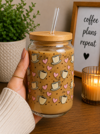 Addicted to Coffee & Kindness Glass Can Cup | 16oz Coffee