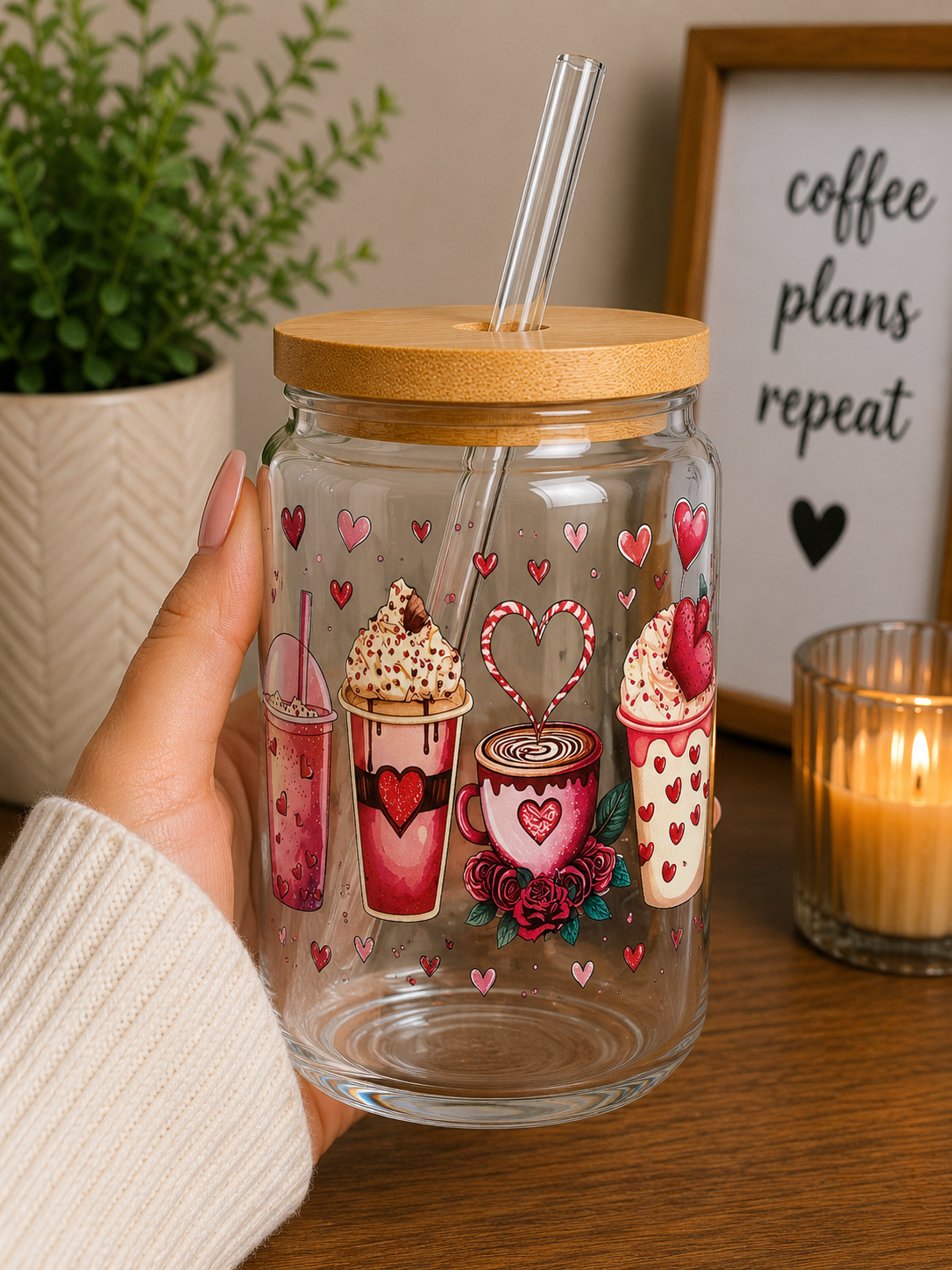 Love & Lattes Glass Can Cup | 16oz Valentine’s Lover