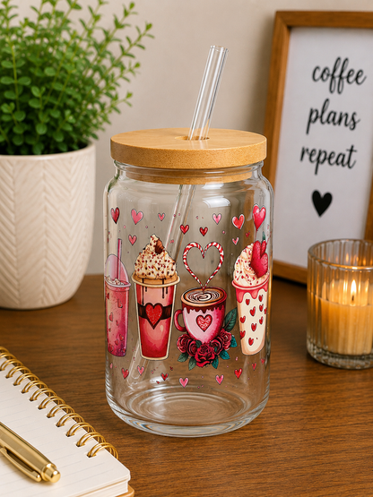 Love & Lattes Glass Can Cup | 16oz Valentine’s Lover