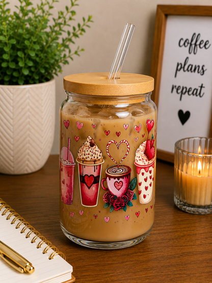 Love & Lattes Glass Can Cup | 16oz Valentine’s Lover
