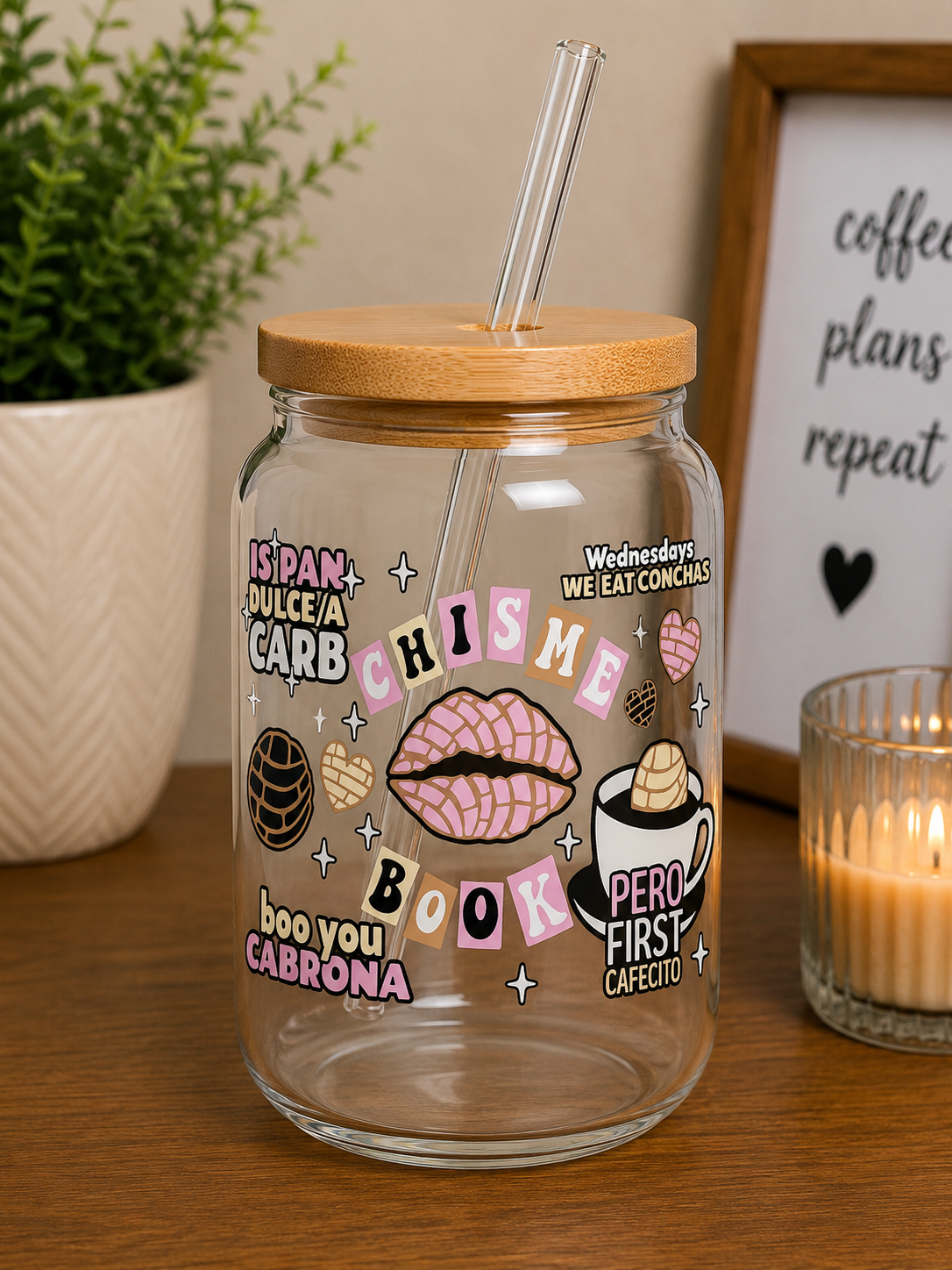 Chisme Book & Cafecito Glass Cup | 16oz Latina Coffee