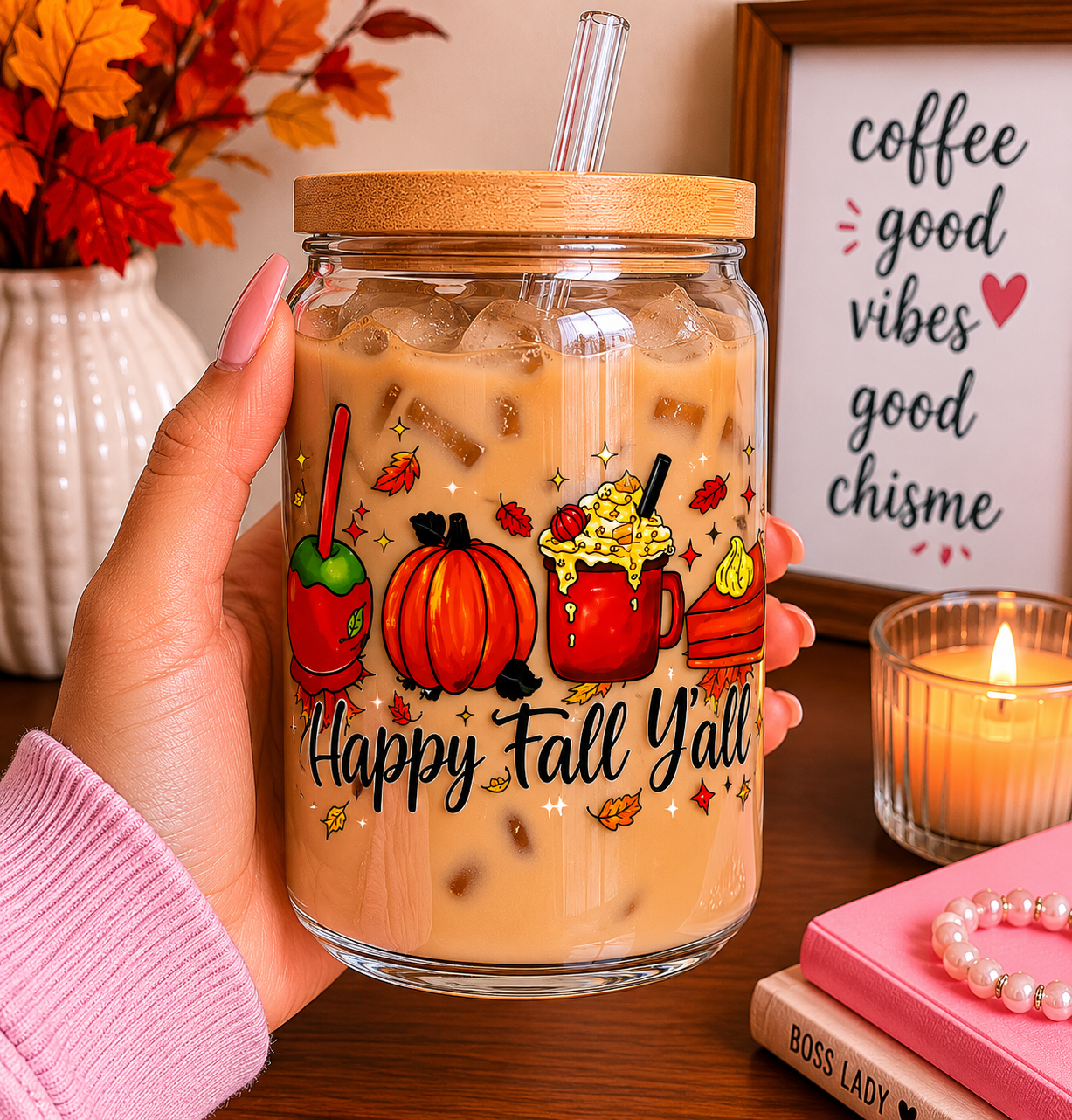 Happy Fall Y’all Glass  Cup | 16oz Autumn